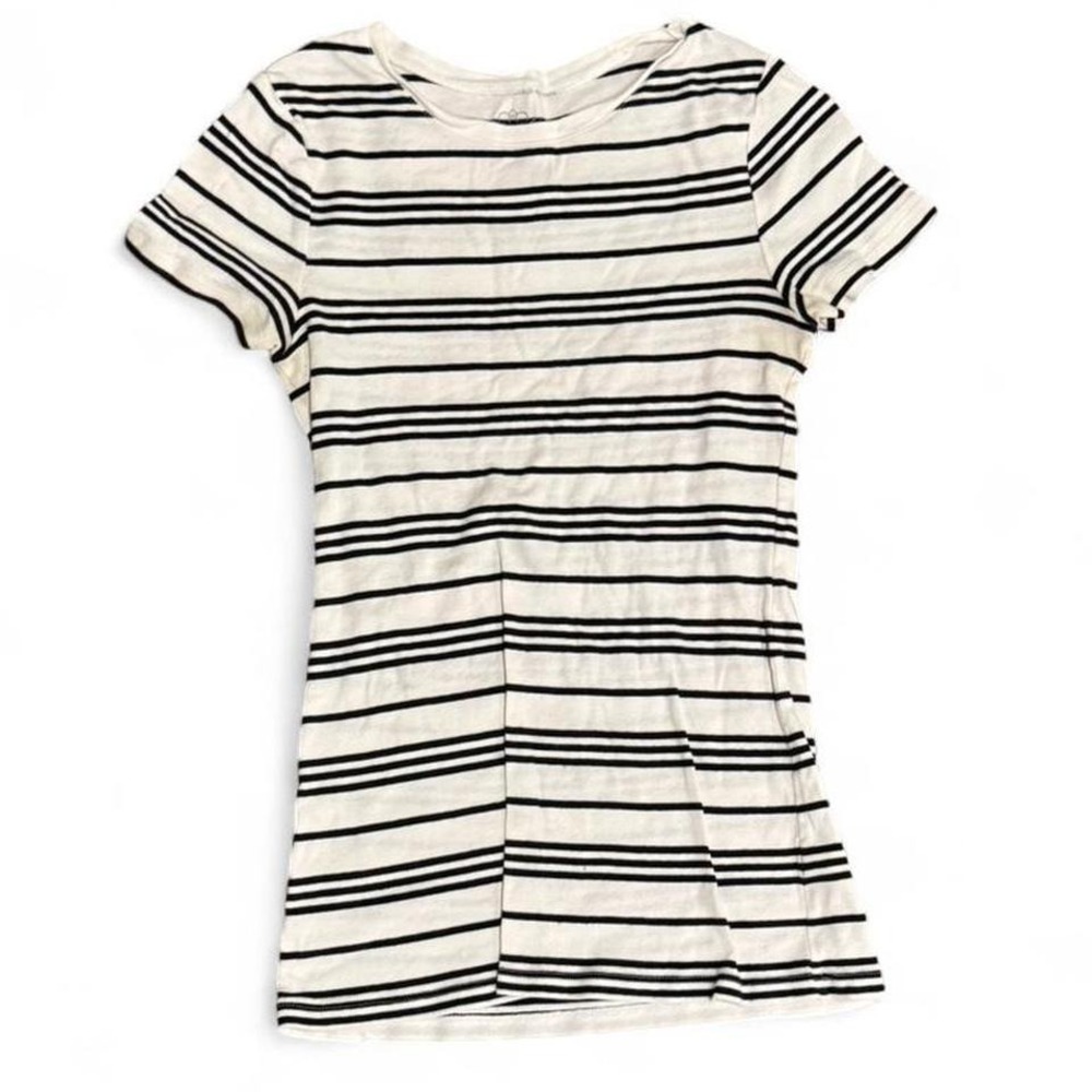 2000's black and white striped form fitting baby doll tshirt